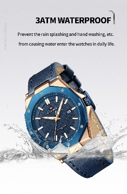 Picture of NAVIFORCE NF9200L Navy Blue PU Leather Analog Watch For Men - RoseGold & Navy Blue