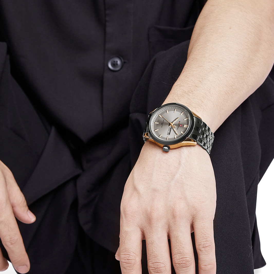 Picture of NAVIFORCE NF9203G Black Stainless Steel Analog Watch For Men - RoseGold & Black
