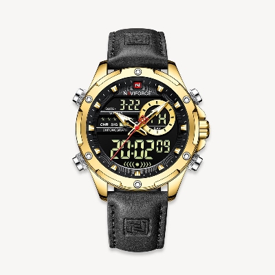 Picture of NAVIFORCE NF9208L Black PU Leather Dual Time Watch For Men - Golden & Black
