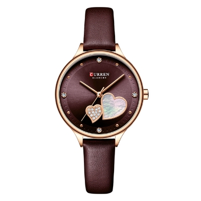 Picture of CURREN 9077 Chocolate PU Leather Analog Watch For Women - RoseGold & Chocolate