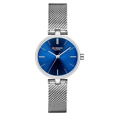 Picture of CURREN 9038 Silver Mesh Stainless Steel Analog Watch For Women - Royal Blue & Silver