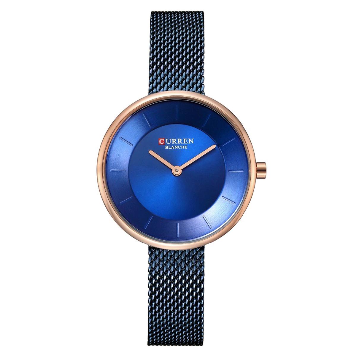 Picture of CURREN 9030S Royal Blue Mesh Stainless Steel Analog Watch For Women - RoseGold & Royal Blue