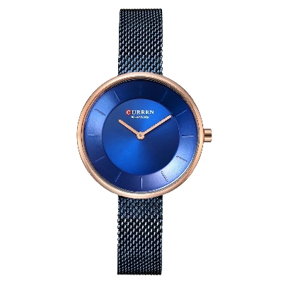Picture of CURREN 9030S Royal Blue Mesh Stainless Steel Analog Watch For Women - RoseGold & Royal Blue