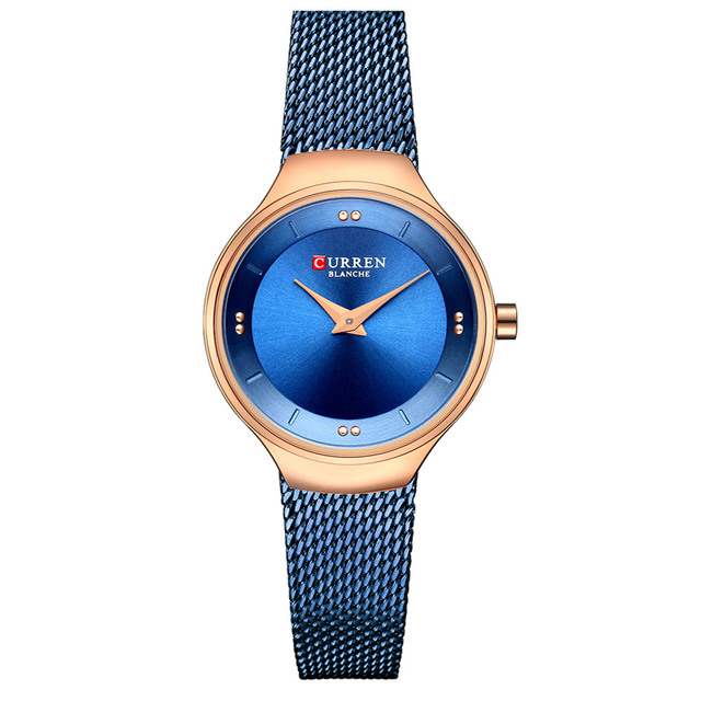 Picture of CURREN 9028 Royal Blue Mesh Stainless Steel Analog Watch For Women - RoseGold & Royal Blue