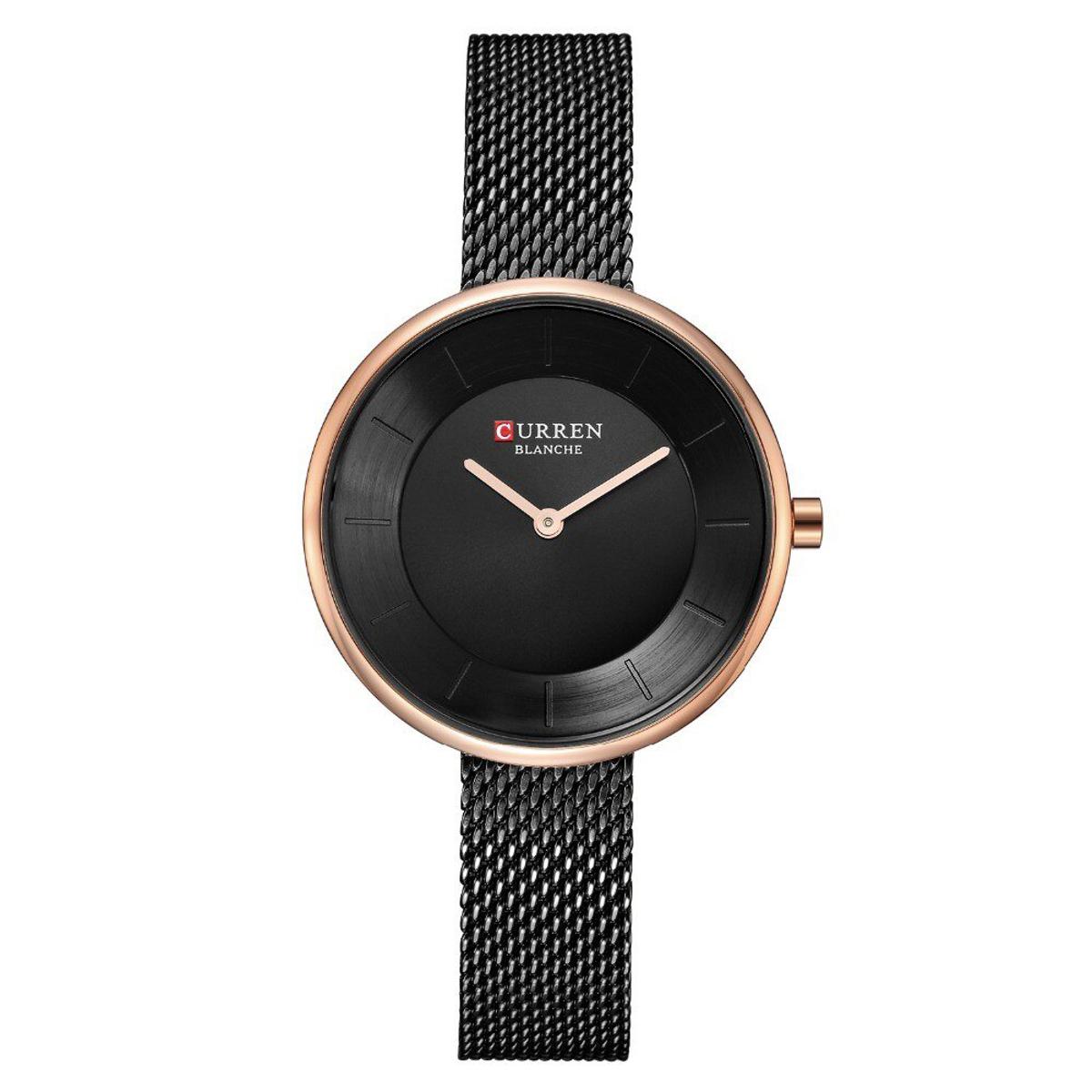 Picture of CURREN 9030 Black Mesh Stainless Steel Analog Watch For Women - RoseGold & Black