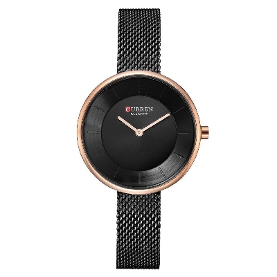 Picture of CURREN 9030 Black Mesh Stainless Steel Analog Watch For Women - RoseGold & Black