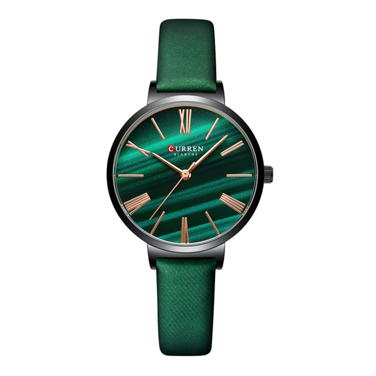 Picture of CURREN 9076 Green PU Leather Analog Watch For Women - Black & Green
