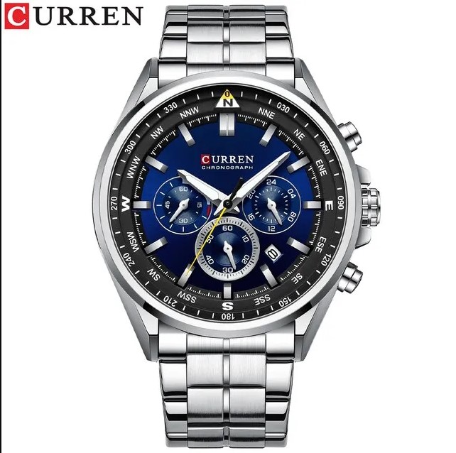 Picture of CURREN C8399 Silver Stainless Steel Chronograph Watch For Men - Royal Blue & Silver