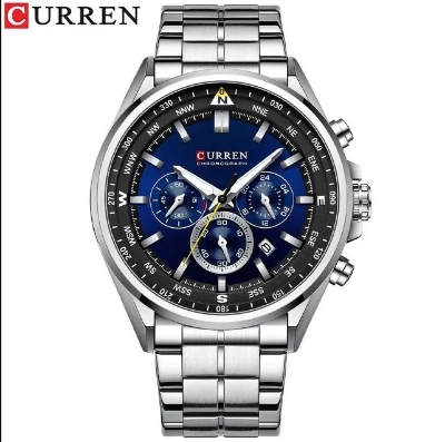 Picture of CURREN C8399 Silver Stainless Steel Chronograph Watch For Men - Royal Blue & Silver