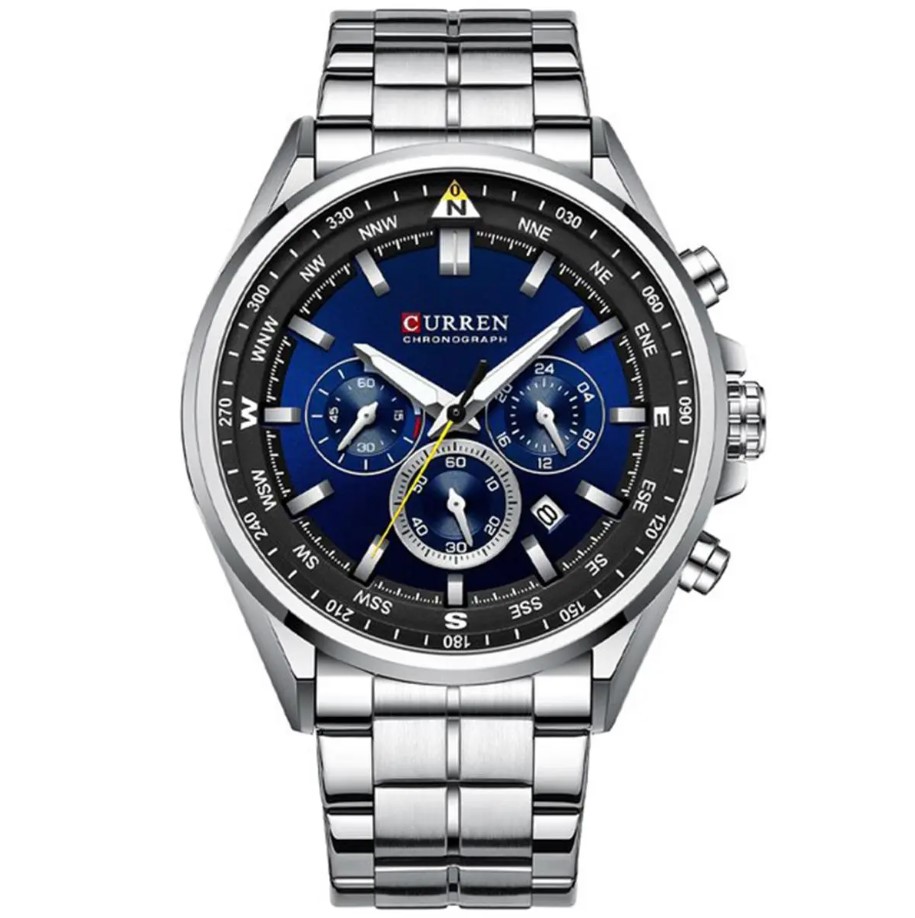 Picture of CURREN C8399 Silver Stainless Steel Chronograph Watch For Men - Royal Blue & Silver