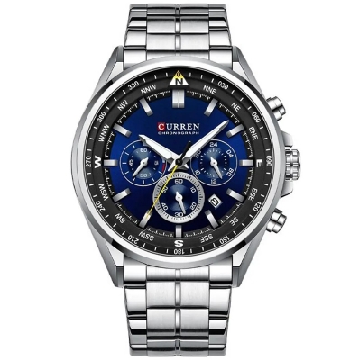 Picture of CURREN C8399 Silver Stainless Steel Chronograph Watch For Men - Royal Blue & Silver