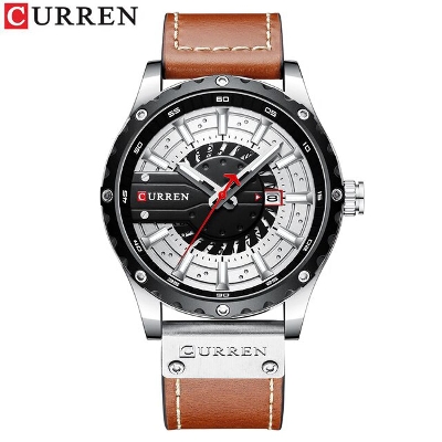 Picture of CURREN 8374 Chocolate PU Leather Analog Watch For Men - Silver & Chocolate