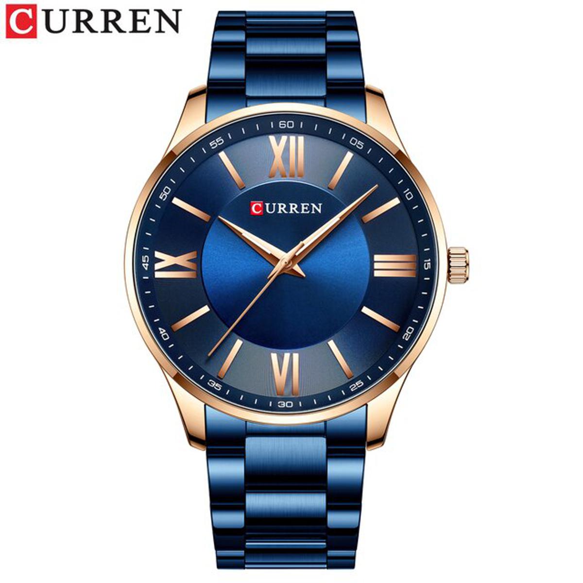 Picture of CURREN 8383 Royal Blue Stainless Steel Analog Watch For Men - RoseGold & Royal Blue
