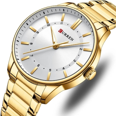Picture of CURREN C8430 Golden Stainless Steel Analog Watch For Men - White & Golden