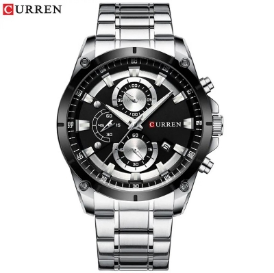 Picture of CURREN C8360G Stainless Steel Chronograph Watch For Men - Black Silver