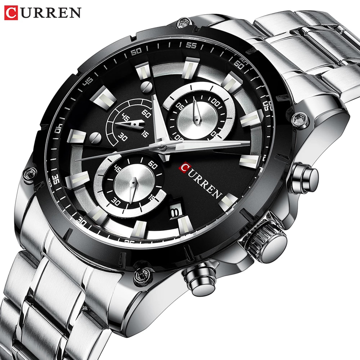 Picture of CURREN C8360G Stainless Steel Chronograph Watch For Men - Black Silver