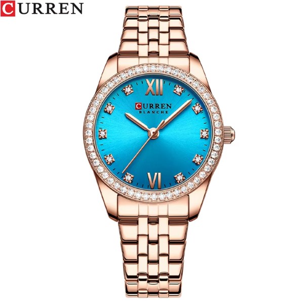 Picture of CURREN 9086 RoseGold Stainless Steel Analog Watch For Women - Sky Blue & RoseGold