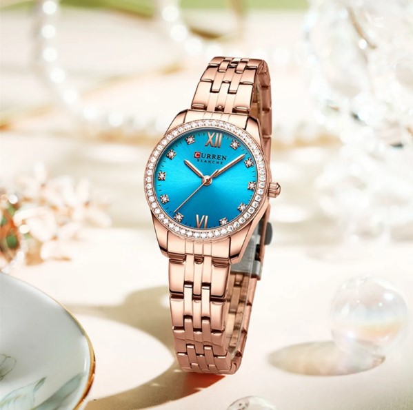 Picture of CURREN 9086 RoseGold Stainless Steel Analog Watch For Women - Sky Blue & RoseGold