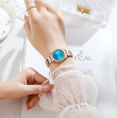 Picture of CURREN 9086 RoseGold Stainless Steel Analog Watch For Women - Sky Blue & RoseGold