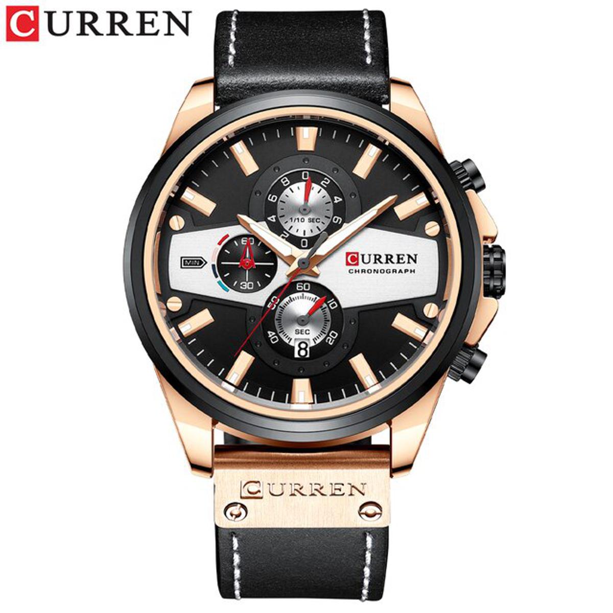 Picture of CURREN C8394 Black PU Leather Chronograph Watch For Men - RoseGold & Black
