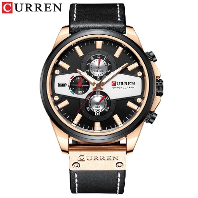 Picture of CURREN C8394 Black PU Leather Chronograph Watch For Men - RoseGold & Black