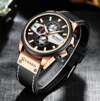 Picture of CURREN C8394 Black PU Leather Chronograph Watch For Men - RoseGold & Black