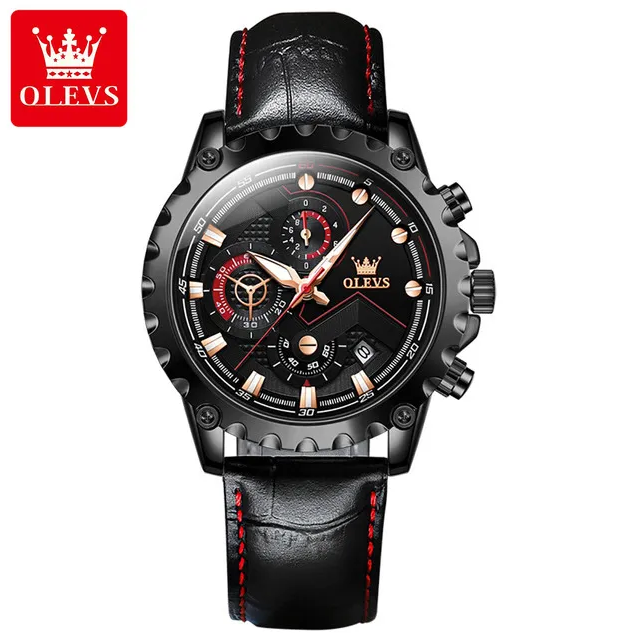 Picture of OLEVS 2873 Black PU Leather Chronograph Watch For Men - Black