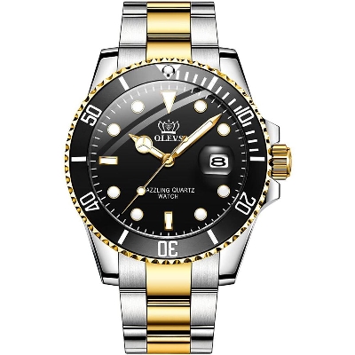 Picture of OLEVS 5885 Silver And Golden Two-tone Stainless Steel Analog Watch For Men - Black & Golden