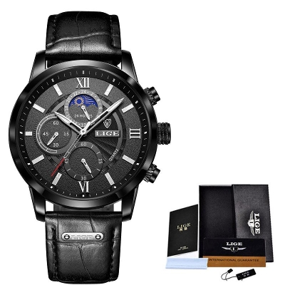 Picture of LIGE 8932 Black PU Leather Chronograph Watch For Men - Black