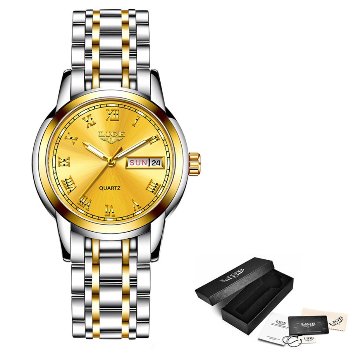 Picture of LIGE 10007 Silver And Golden Two-tone Stainless Steel Analog Watch For Women - Golden & Silver