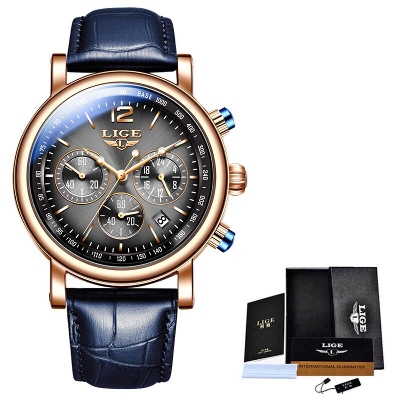 Picture of LIGE 8927 Navy Blue PU Leather Chronograph Watch For Men - Black & Navy Blue