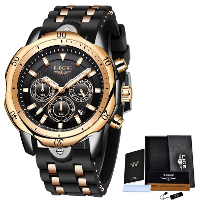 Picture of LIGE 9972 Black And RoseGold Two-tone Stainless Steel Chronograph Watch For Men - Golden & Black