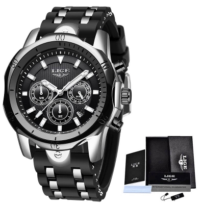 Picture of LIGE 9972 Black And Silver Two-tone Stainless Steel Chronograph Watch For Men - Silver & Black