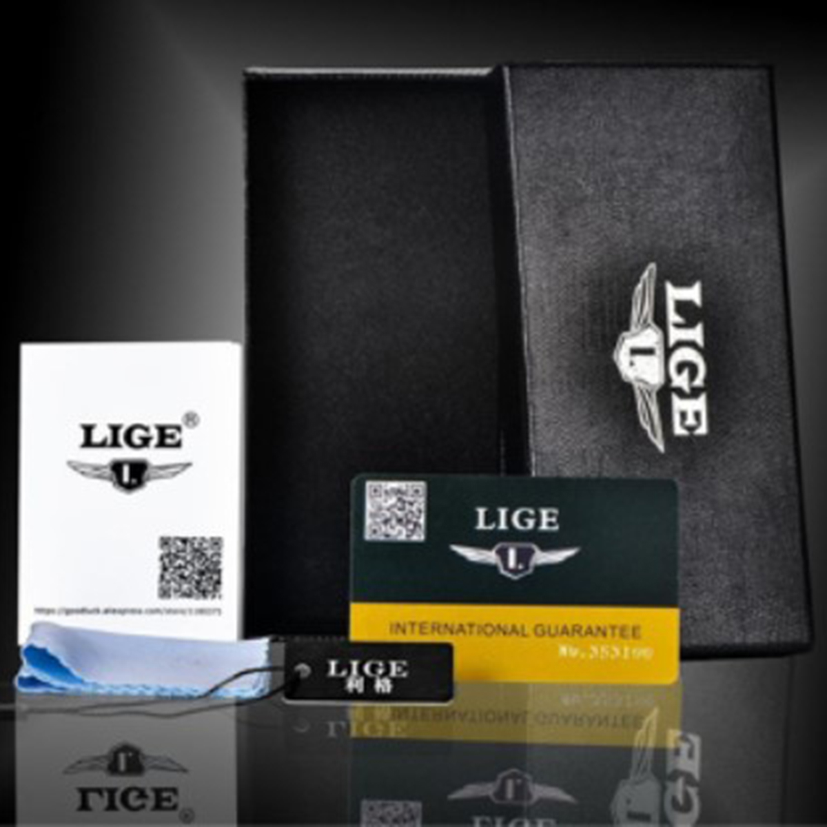 Picture of LIGE 8925 Black PU Leather Dual Time Watch For Men - Black