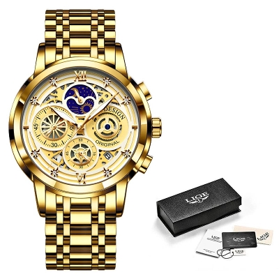 Picture of LIGE 8942 Golden Stainless Steel Chronograph Watch For Men - Golden
