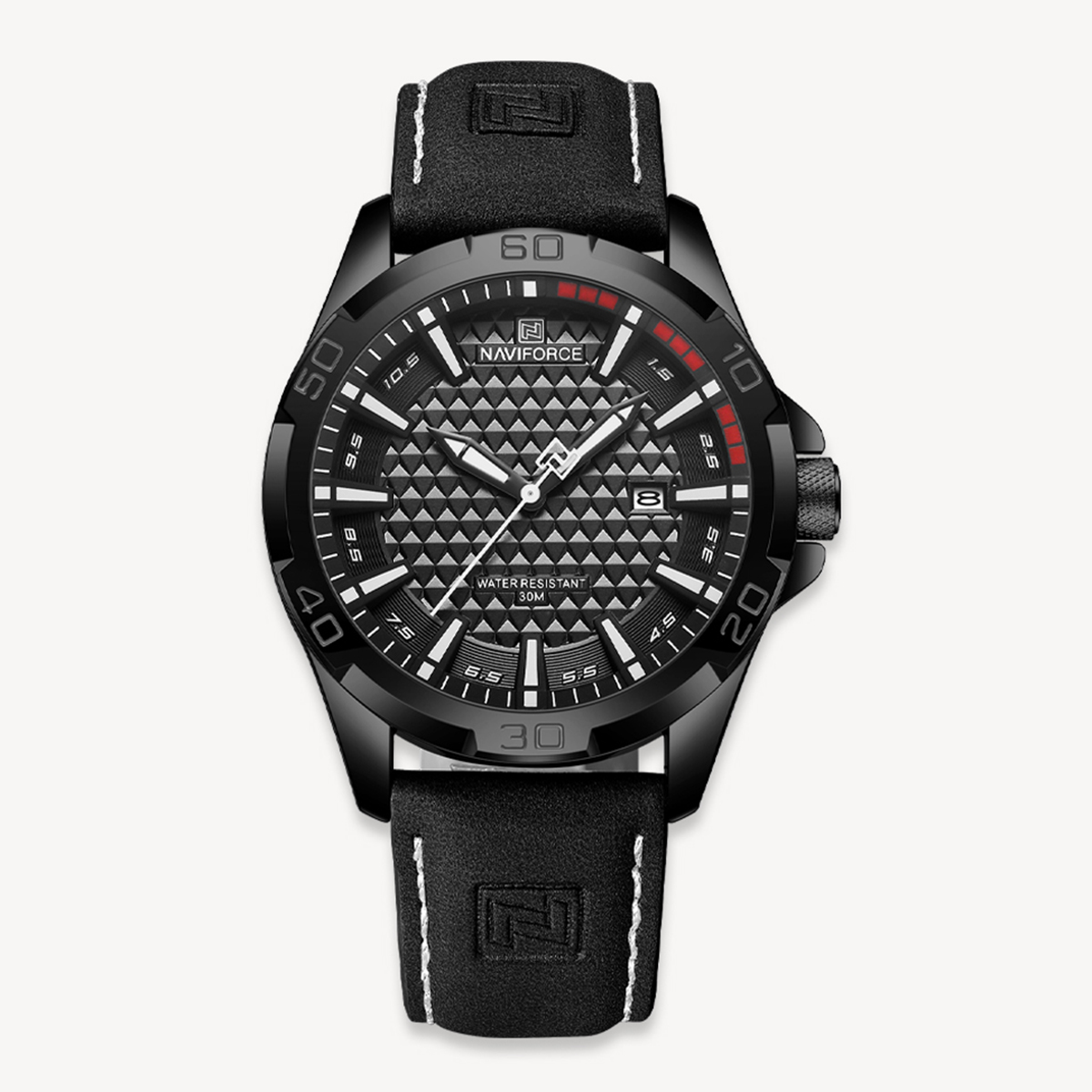 Picture of NAVIFORCE NF8023 Black PU Leather Analog Watch For Men - White & Black