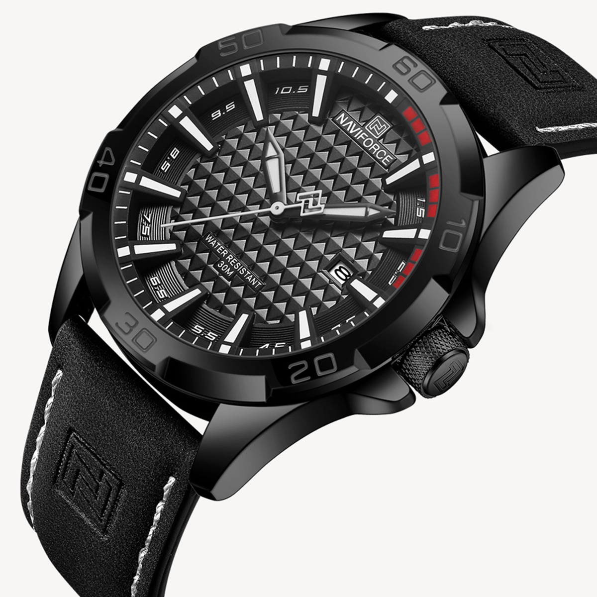 Picture of NAVIFORCE NF8023 Black PU Leather Analog Watch For Men - White & Black