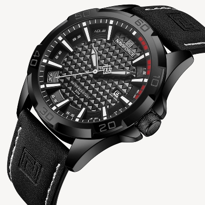 Picture of NAVIFORCE NF8023 Black PU Leather Analog Watch For Men - White & Black