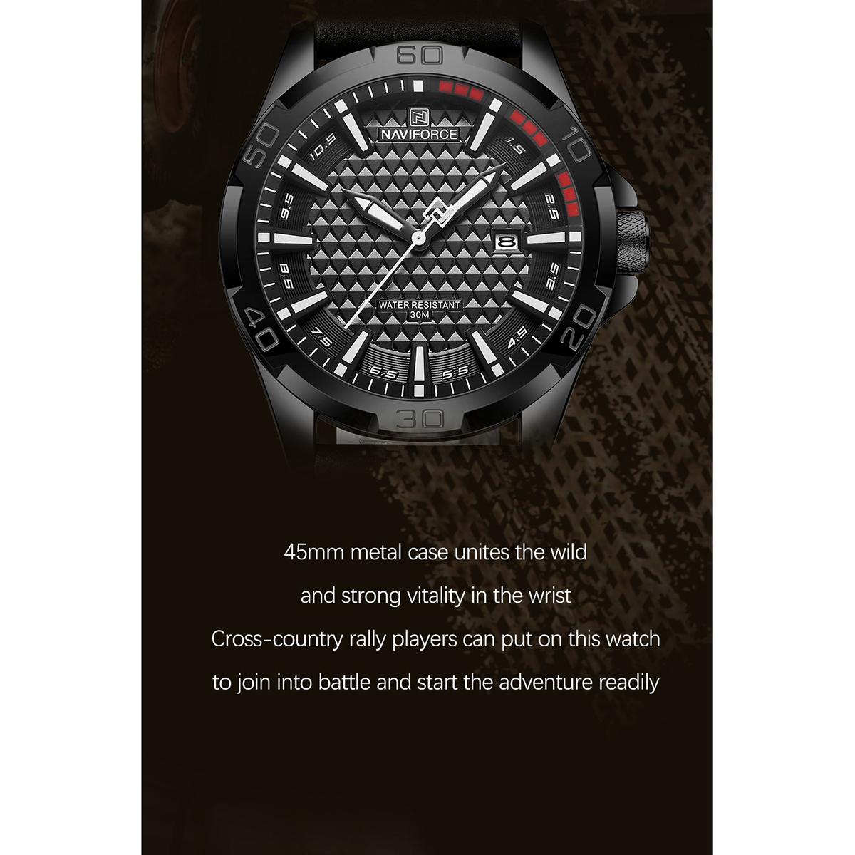 Picture of NAVIFORCE NF8023 Black PU Leather Analog Watch For Men - White & Black