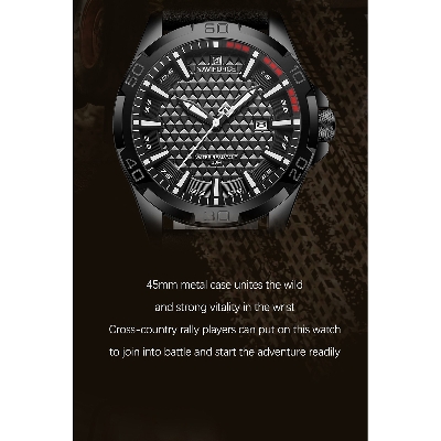 Picture of NAVIFORCE NF8023 Black PU Leather Analog Watch For Men - White & Black