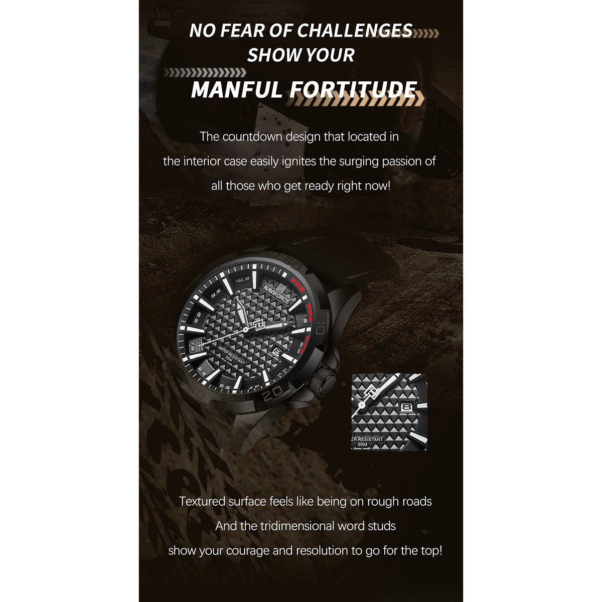 Picture of NAVIFORCE NF8023 Black PU Leather Analog Watch For Men - White & Black