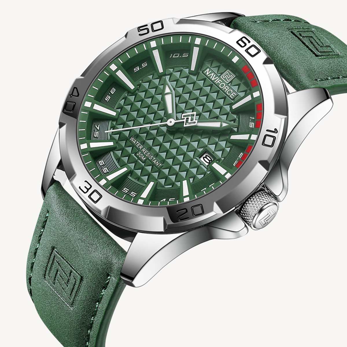 Picture of NAVIFORCE NF8023 Green PU Leather Analog Watch For Men - Silver & Green