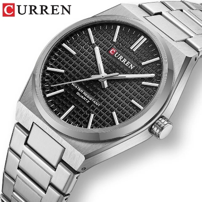 Picture of CURREN 8439 Silver Stainless Steel Analog Watch For Men - Black & Silver