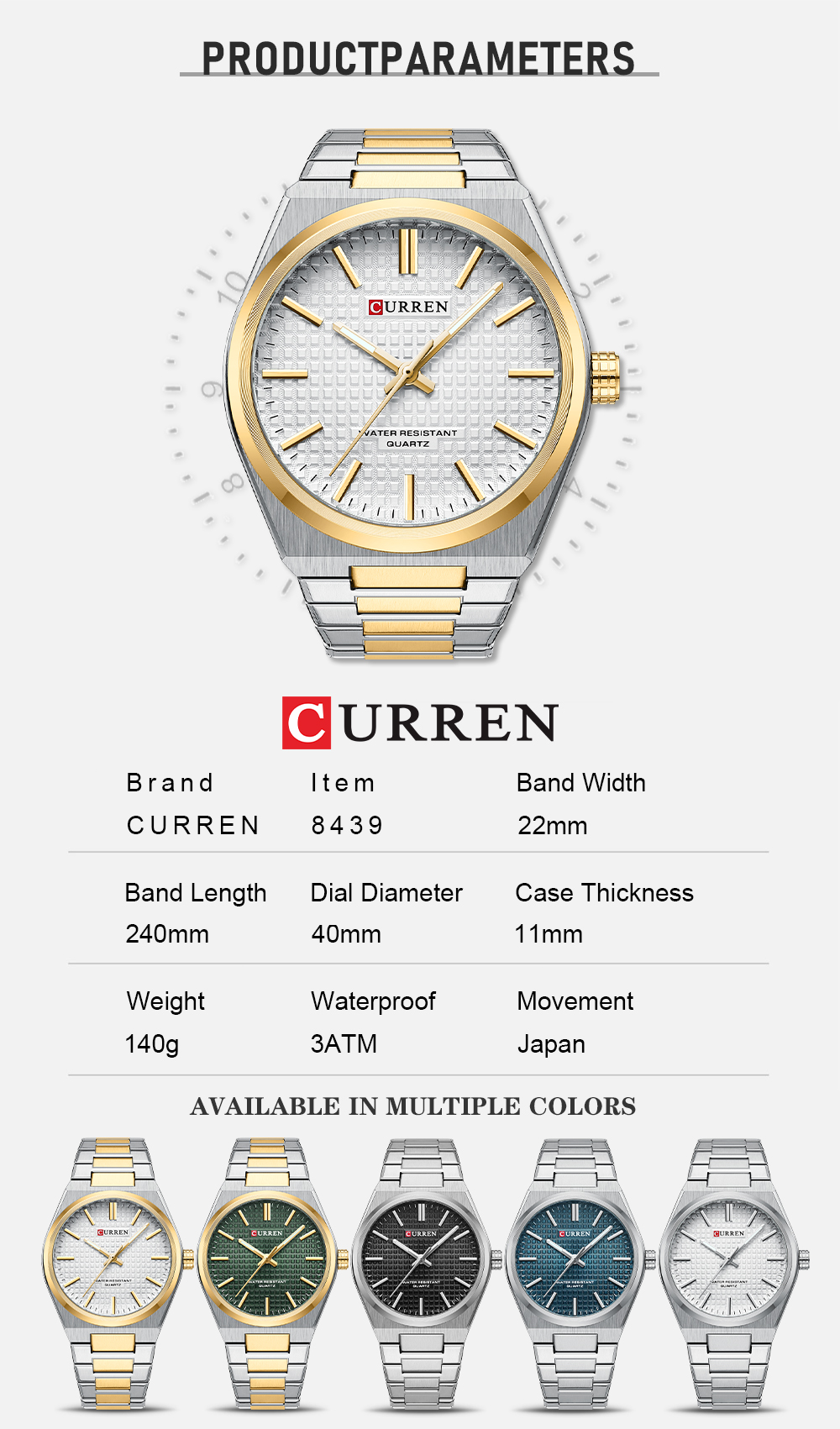 Picture of CURREN 8439 Silver And Golden Two-tone Stainless Steel Analog Watch For Men - White & Golden