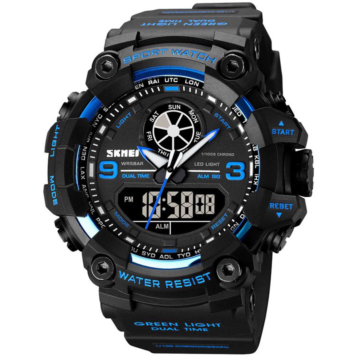 Picture of SKMEI 1818 Black PU Dual Time Watch For Men - Blue & Black