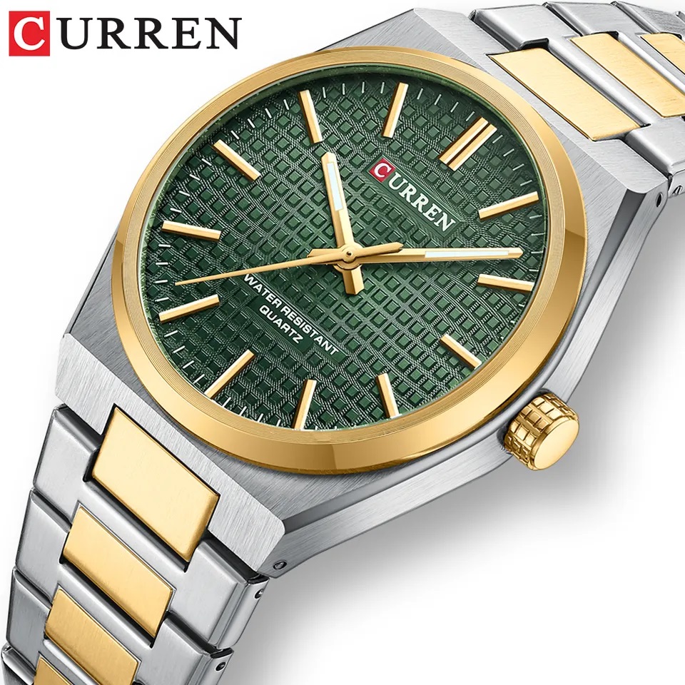 Picture of CURREN 8439 Silver And Golden Two-tone Stainless Steel Analog Watch For Men - Green & Golden