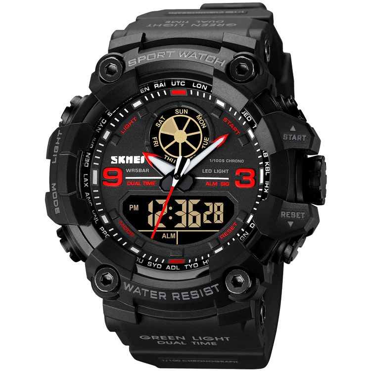 Picture of SKMEI 1818 Black PU Dual Time Sports Watch For Men - Red & Black