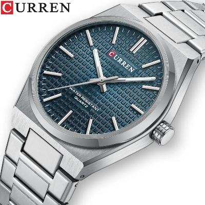 Picture of CURREN 8439S Silver Stainless Steel Analog Watch For Men - Royal Blue & Silver