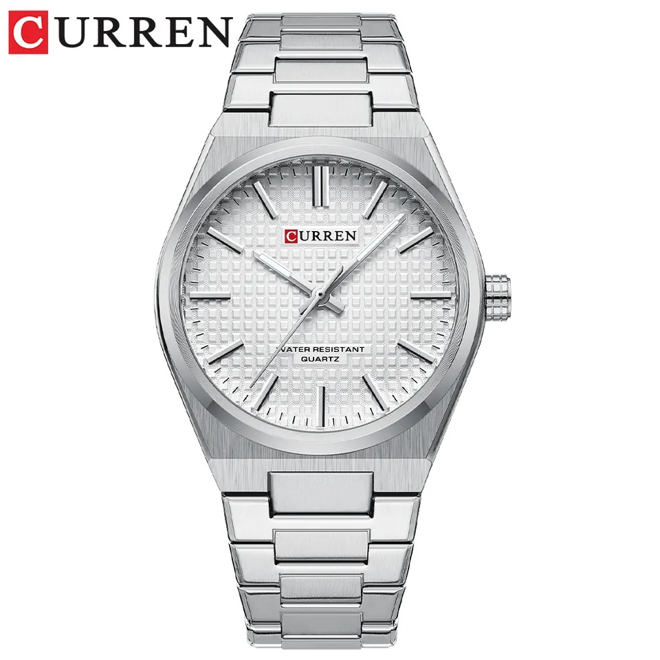 Picture of CURREN 8439 Silver Stainless Steel Analog Watch For Men - White & Silver