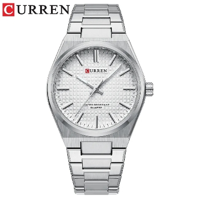 Picture of CURREN 8439 Silver Stainless Steel Analog Watch For Men - White & Silver